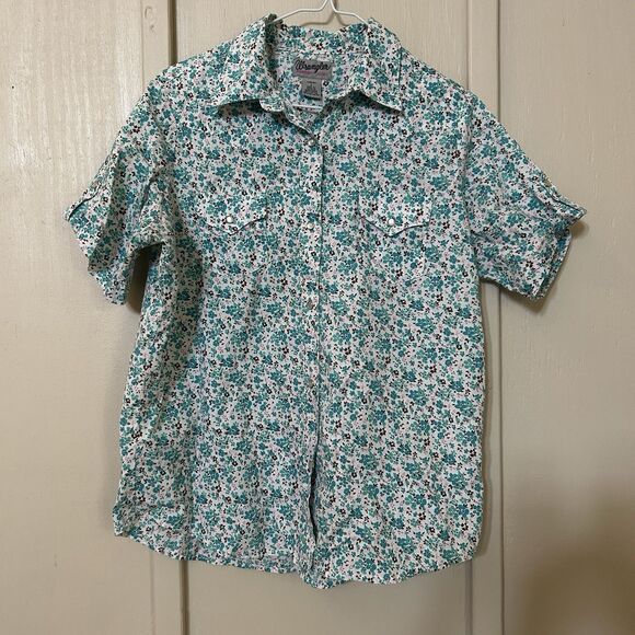 Wrangler Womens Top Large Floral Pearl Snap Floral Pockets Country Western Rodeo - Picture 1 of 9
